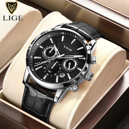 2024 New Mens Watches LIGE Top Brand Luxury Leather Casual Quartz