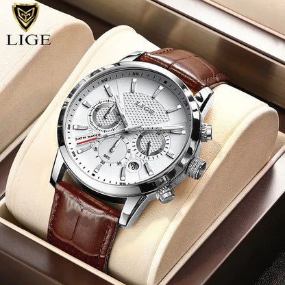 2024 New Mens Watches LIGE Top Brand Luxury Leather Casual Quartz